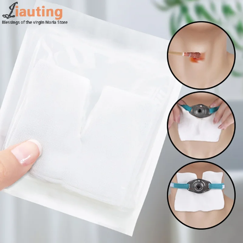 2pcs/bag Medical Gas Cutting Gauze Block Tracheotomy Patient Specific V-shaped Opening Disposable Sterile Degreasing