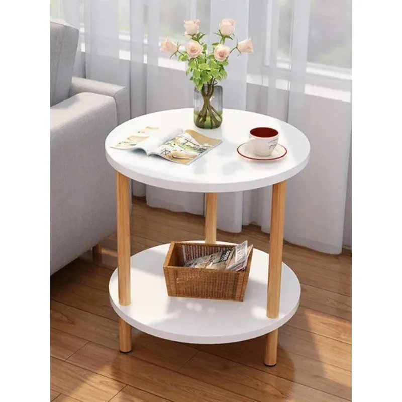 Wooden Modern Round Square Bedside Table Double-Layer Nightstand Home Office Bedroom Living Room Sofa Side Table Coffee Table