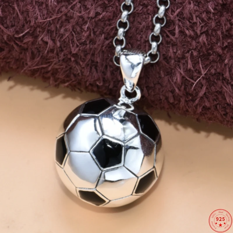 S925 Sterling Silver Pendants for Women Men New Fashion World Cup 3D Stereo Football Punk Jewelry Gift Free Shipping