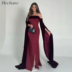 Flechazo Red Evening Dresses Off The Shoulder Slit Floor-Length Simple Elegant Party Dress For Women 2024 Saudi ูุณุงุชูู ุงูุณูุฑุฉ