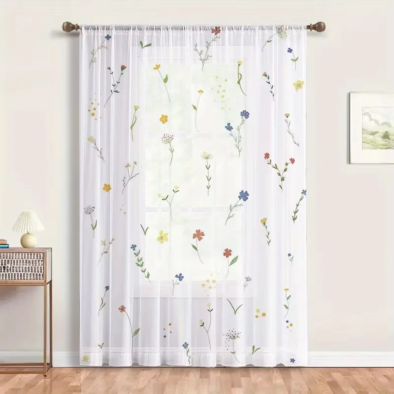 2 Stück rote Rosenblüten-Transparentvorhänge, romantischer Blumendruck, lichtfilternde Vorhänge, Valentinstag-Heimdekoration für Schlafzimmer und Wohnzimmer