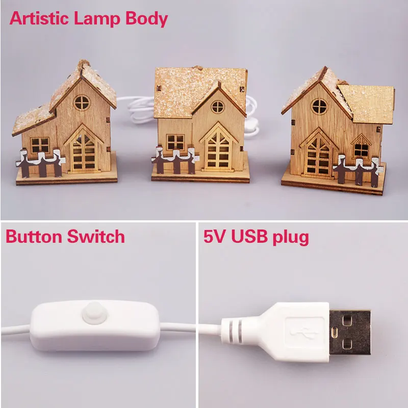 Christmas Decoration Village wooden House USB LED Light Kids Xmas Gift Lantern Garland Home Party DIY Deco New Year