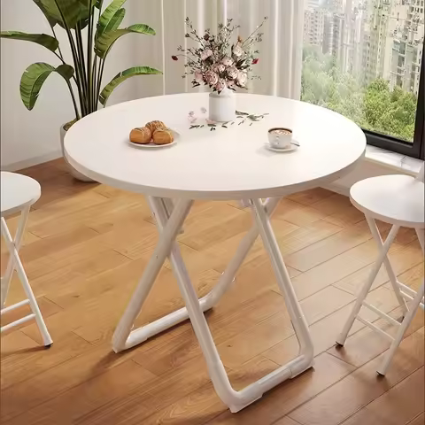 Portable Folding Round Dining Table Space Saving Kitchen Table Small Apartment Balcony Outdoor Lightweight Easy Storage Wood
