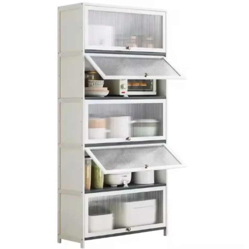 High-quality 5-tier Metal Modern Kitchen Cabinet Shutter Doors Shelves Storage Holders-Large Capacity Multi-functional Design
