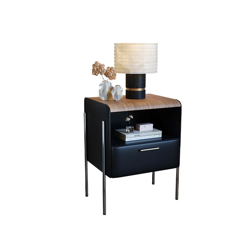 

Stainless steel bedside table Modern simple household bedroom Solid wood bedside locker No formaldehyde table