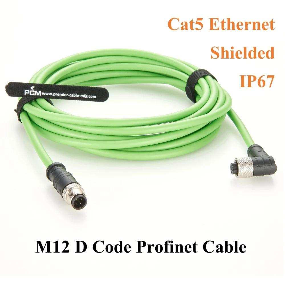 Right Angle Profinet M12 4 Pin D Code Male to Female Extension Cable IP67 Shielded Cat5 Ethernet Cable for Industrial Camera