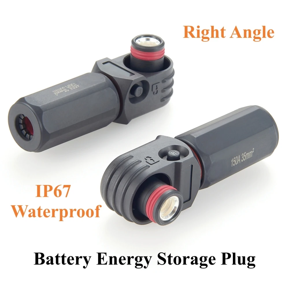 

IP67 Waterproof EV Battery Container Connector Right Angle 150A 35mm² HV Energy Storage Plug