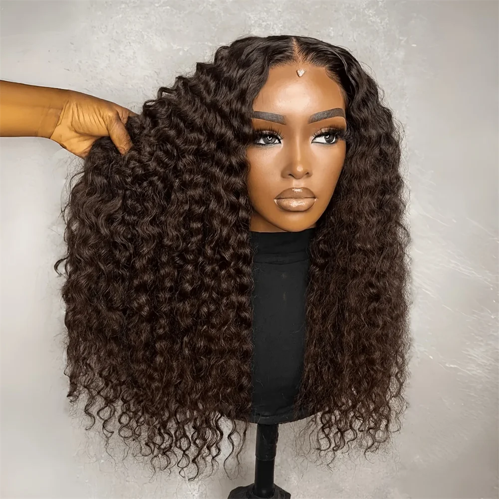 

Soft Glueless Preplucked 26inch 180Density Brown Kinky Curly Lace Front Wig For Women Natural Hairline Synthetic Baby Hair