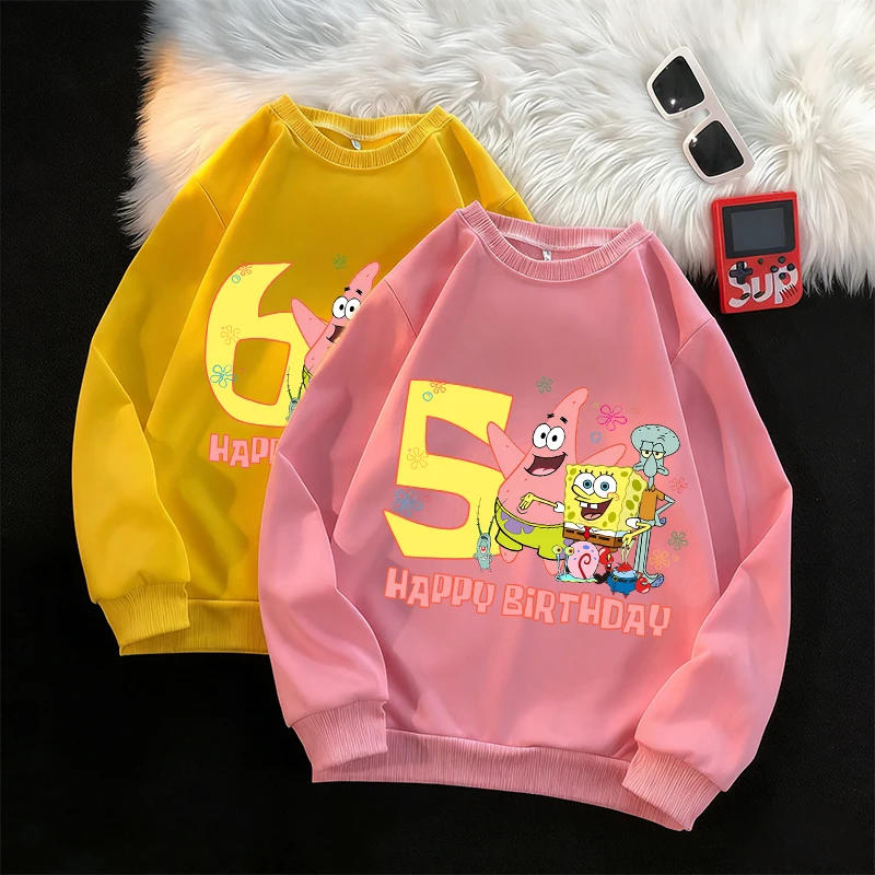

SpongeBob SquarePants Hoodie Cartoon Sweatshirt Boy Girl Kawaii Tops Children Pullover Kids Long Sleeves Birthday Party Clothes