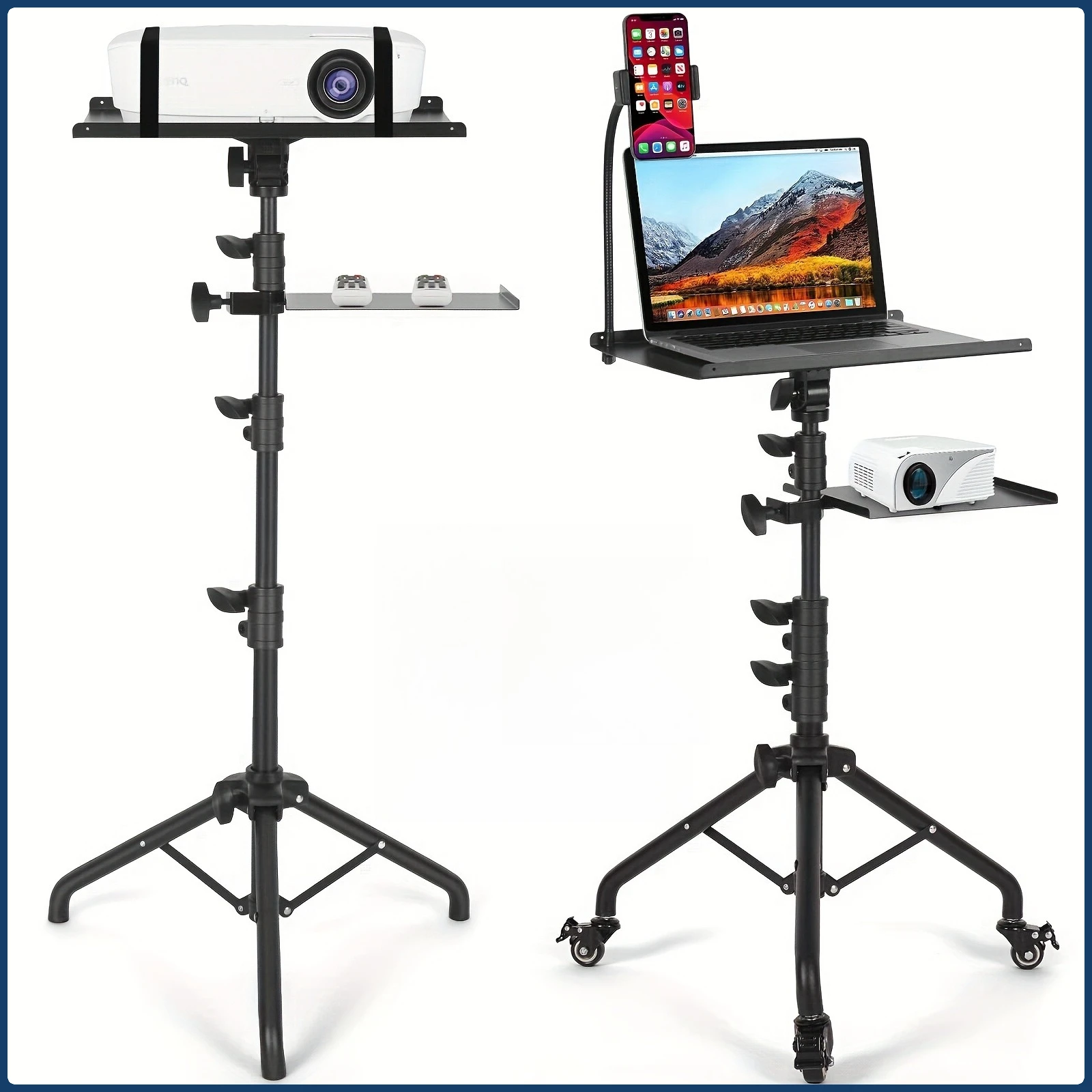 Rollen Sie den Laptop auf dem Rad auf, rollen Sie die Computerstation, tragbarer Trolley-Projektor, höhenverstellbar, Handyständer