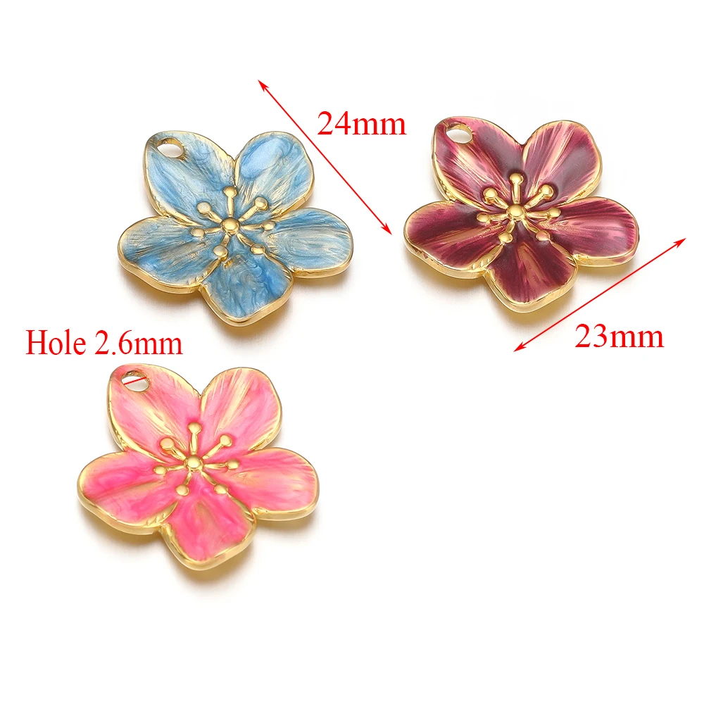 5 stücke Edelstahl 18k Gold Farbe Emaille bunte Blume Charms Anhänger für DIY Schmuck Halskette Herstellung Armbänder Zubehör