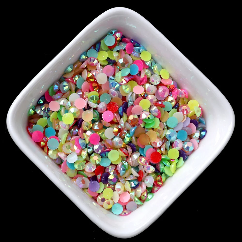 Großhandel Jelly Color AB Transparente AB 2mm, 3mm, 4mm, 5mm Facetten Flache Rückseite Harz-Strass für Nagelkunst und Kleidungsdekoration