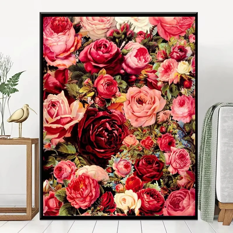 5D DIY Diamant-Malerei-Set Rosenblumen Kreuzstich-Kunst Vollflächiges Strass-Mosaik Wanddekoration Bastelset Geschenk für Zuhause Rahmenlos