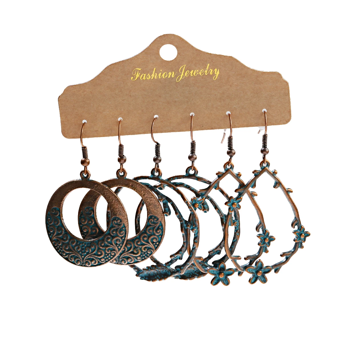 Vintage Bohemian Style Ethnic Earrings Antique Bronze Geometric Pattern Engraved Earrings 3-Piece Set 2020 Jewelry Gift