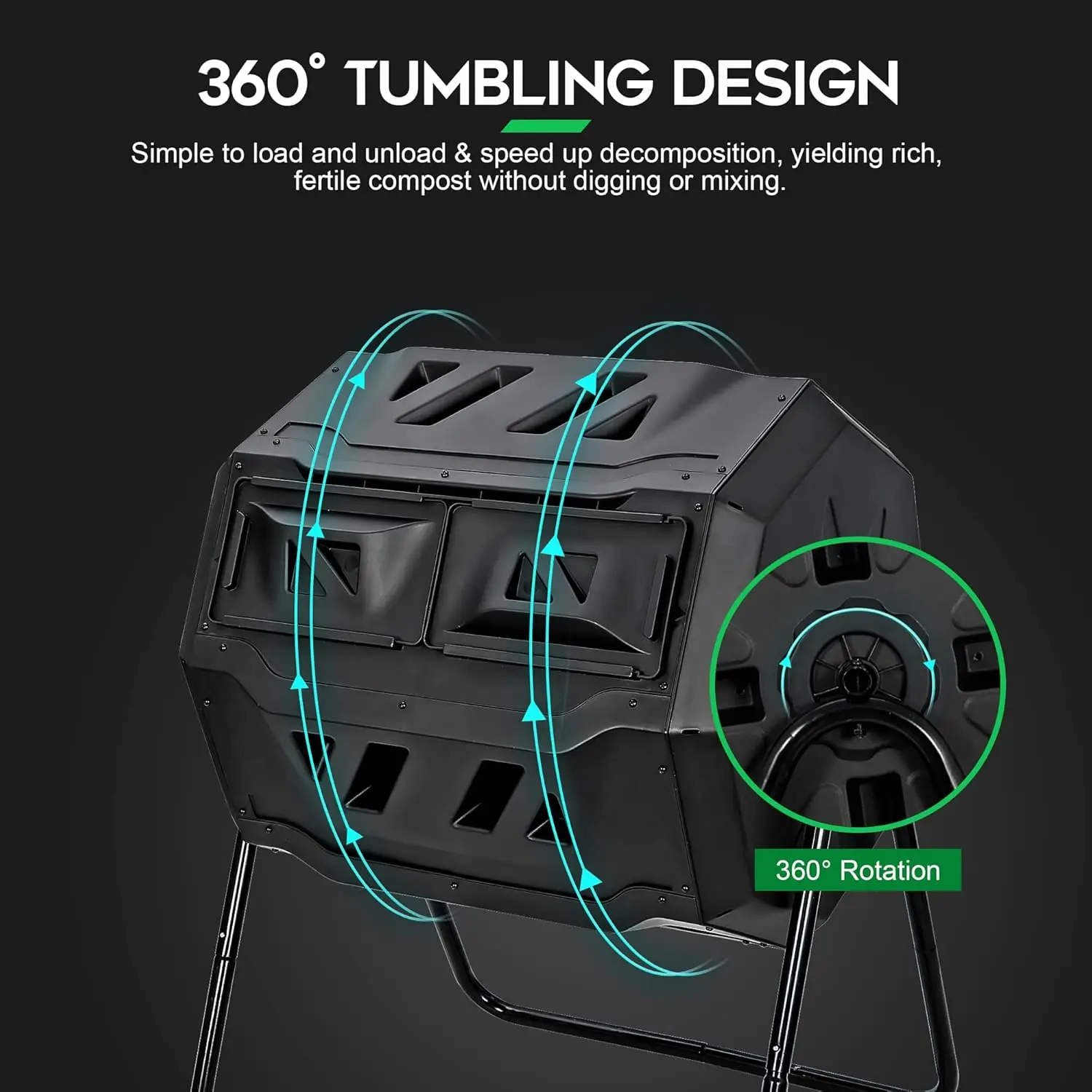 Compost Bin Outdoor Dual Chamber Tumbling Composter 43 Gallon BPA Free Large Tumbler Composters Tumbling or Rotating w