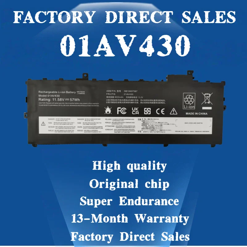 11.58V 57WH 01AV430 Laptop battery for Lenovo ThinkPad X1 Carbon Gen 6 Series (20HR 20K3 20K4 20KG 20KH, 20KGS) 01AV429, 01AV431