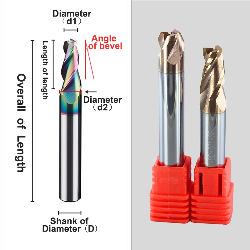 YZH Carbide Taper End Mill Angular Oblique Angle 0.5° 1° 1.5° 2° 3° 5° 8° 10° 15° 20° CNC  2 /3 Flutes For Steel Aluminum