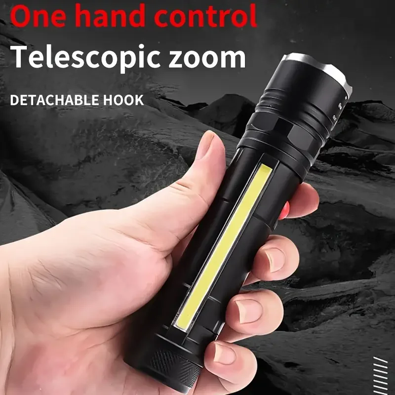 

1pc Strong Light Flashlight, T6COB Aluminum Alloy Retractable Focus Waterproof USB Rechargeable Flashlight