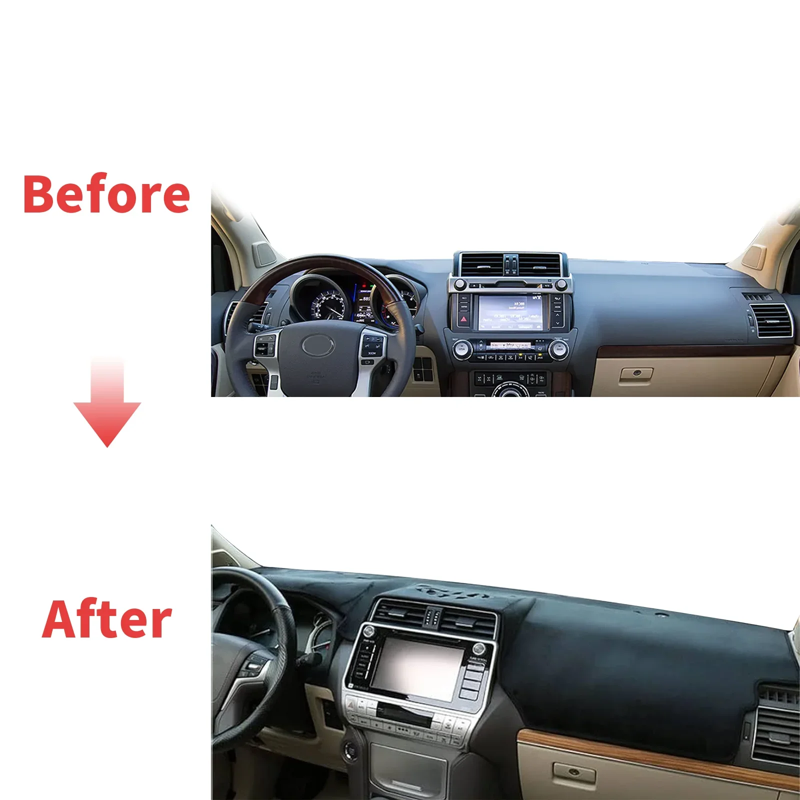 يصلح لتويوتا لاند كروزر برادو 2010-2020 150 J150 داشمات غطاء لوحة القيادة وسادة داشمات ظلة اكسسوارات السجاد الواقي #2