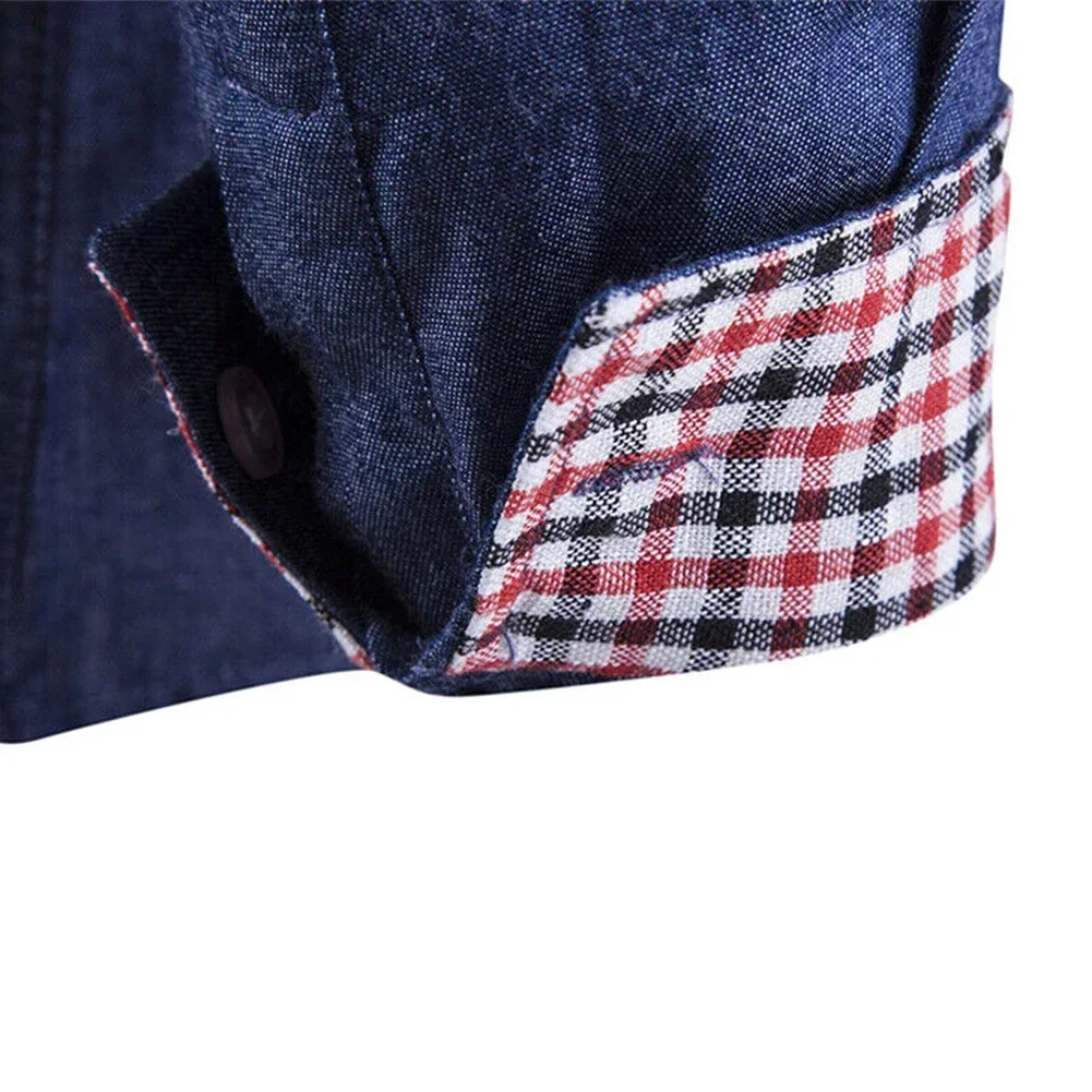 Camisa de manga larga con Panel de bolsillo para hombre, camisa vaquera versátil ajustada, camisas de vestir, blusa de lino y algodón, Top informal