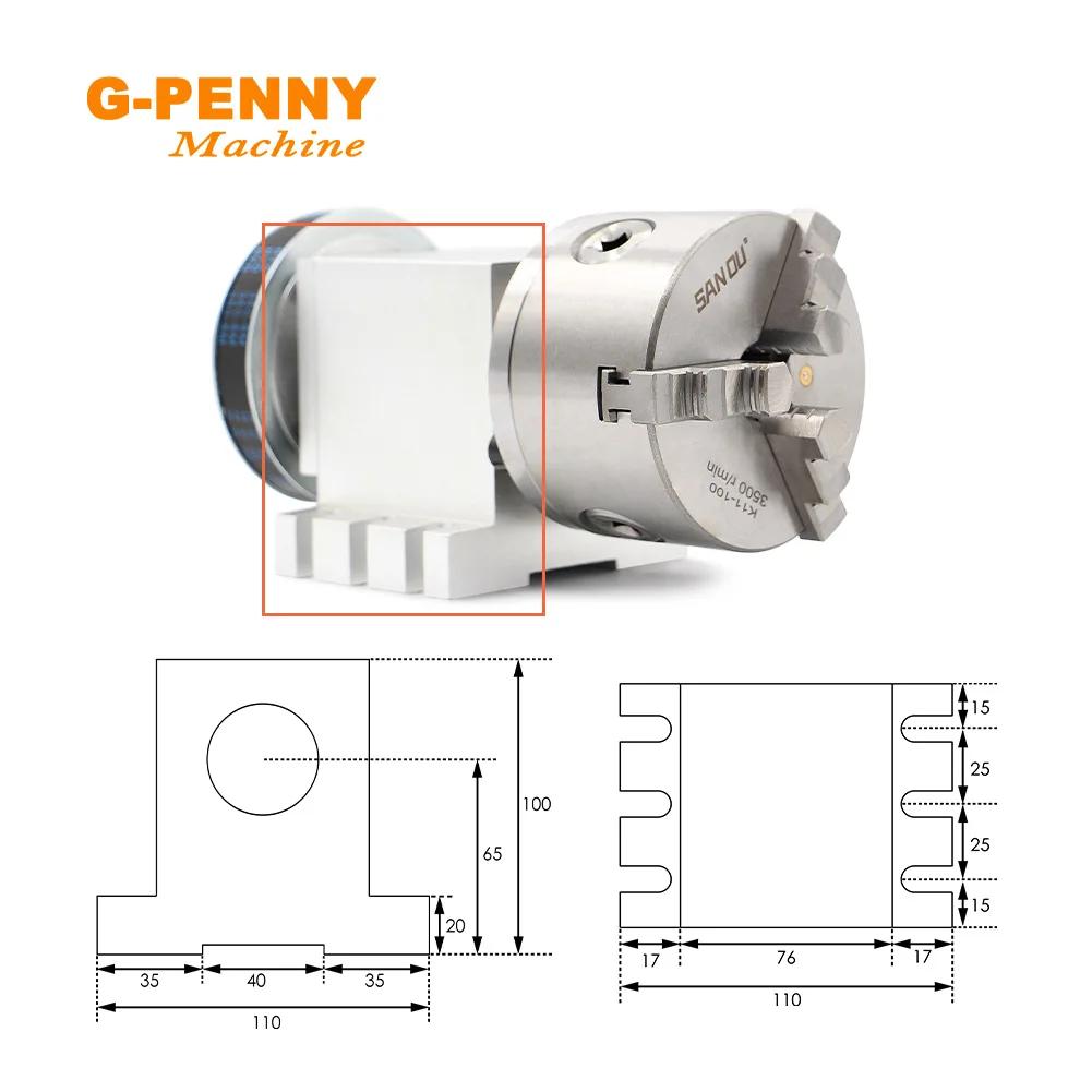 Motor paso A paso de 4 ejes para Mini máquina grabadora CNC, cabezal divisor de 100mm, eje de rotación, eje A, Nema23, 57x76mm