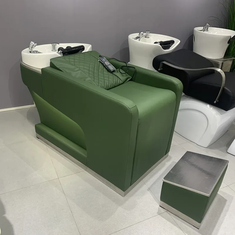 X4 Barber shop with water heater semi-reclining hair salon flush bed with pedal