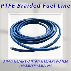 AN4-AN20 연료 파이프 호스 PTFE 가스 쿨러 파이프라인 파이프, 나일론 304 스테인리스 스틸 편조 고온 저항 블루, 1m-10m