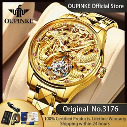 OUPINKE 3176 Top Brand Tourbillon Dragon Watch for Men Luxury Original Skeleton Flywheel Automatic Mechanical Men's Wristwatch