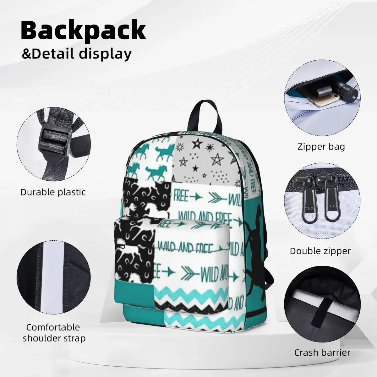 Horse Shape Pattern Gift For Horse Lovers Backpack Waterproof Children School Bag Laptop Rucksack Travel Rucksack Large Capacity