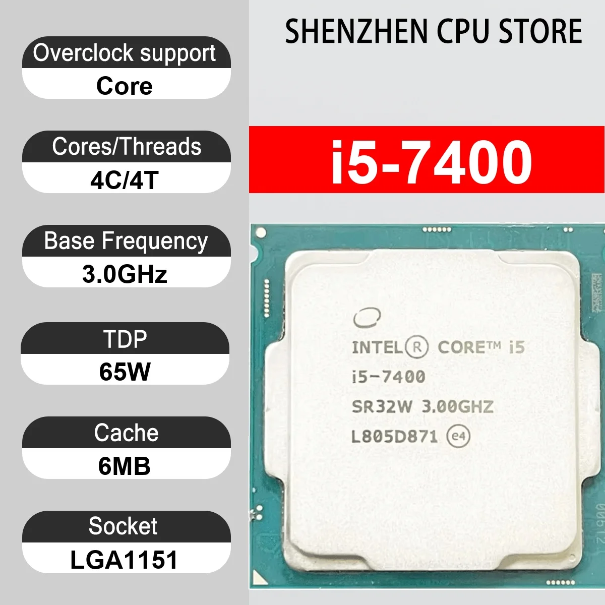 Intel Core i5-7400 4 Core 4 Thread 3.0GHz 65W 6MB Cache 14nm Kaby Lake DDR4-2133 MHz SR357 LGA1151 HD Graphics 630