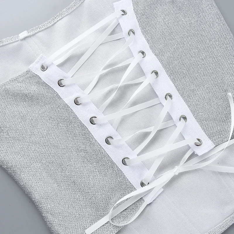 Shiny Lace-up Women Corset Strapless Tank Top Y2K Party Clubwear 2024 Spring Sexy Sleeveless Skinny Bandage Backless Outfits
