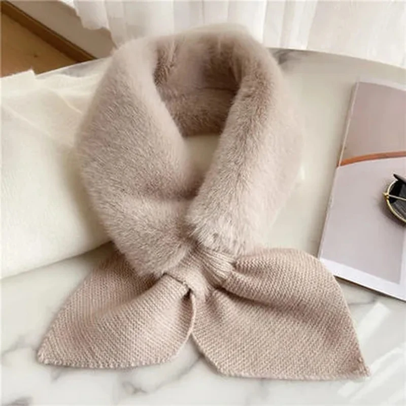 Women Luxury Neck Warmer Scarf Collar Knitted Faux Rabbit Fur Shawl Cross Scarf Collar Winter Collars And Scarves Neck Cover