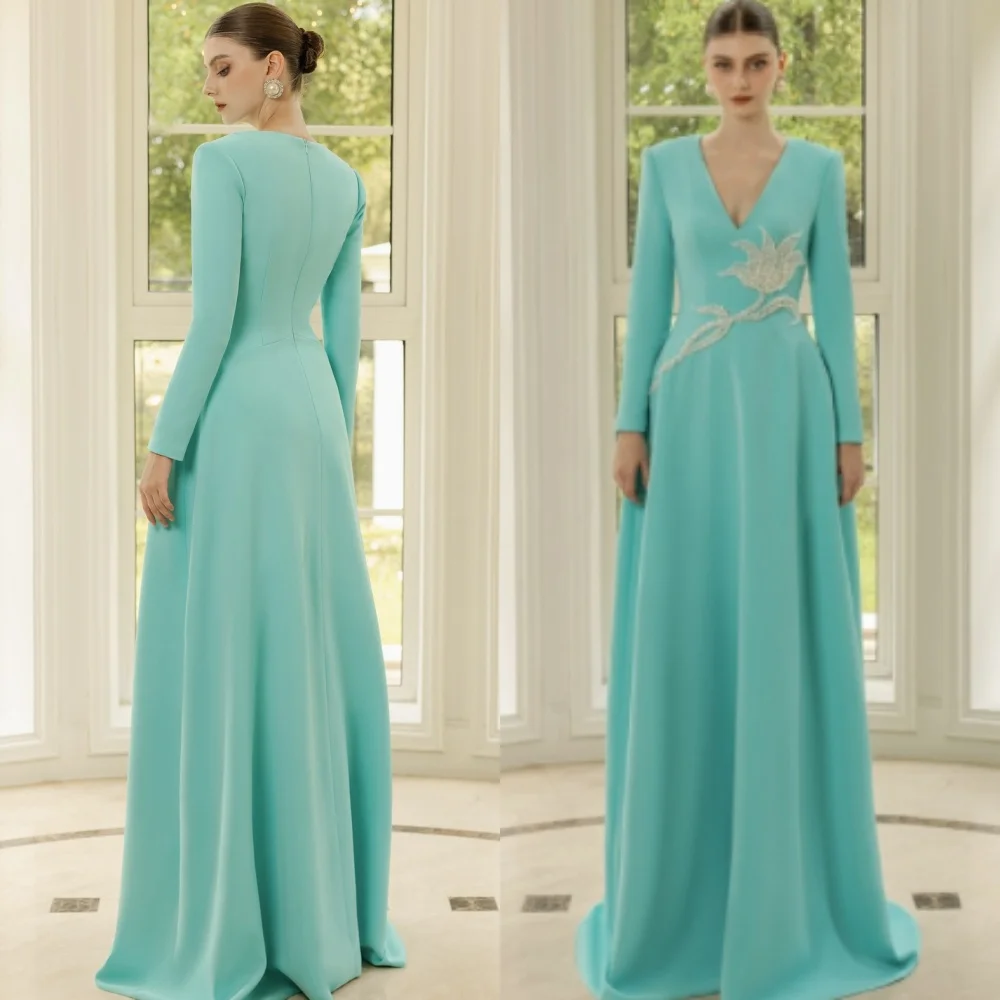 

Индивидуальные вечерние платья из джерси высокого качества, изысканное платье с v-образным вырезом и длинными рукавами, платье для выпускного вечера, модные платья для особых случаев