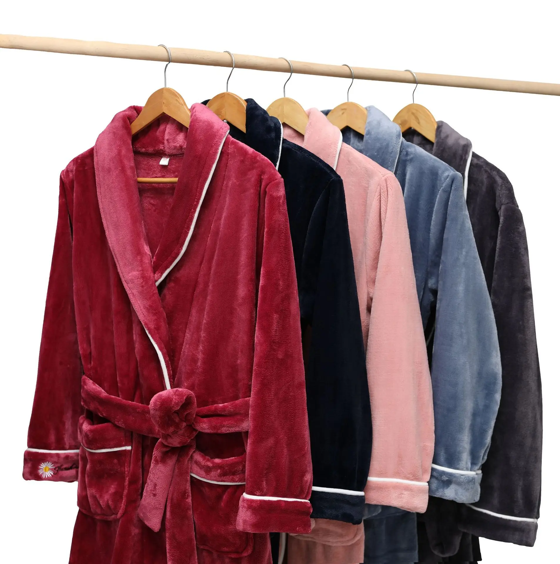 

Night Dress V Neck Flannel Couple Thickening Home Clothes Lovers Robe Nightgown Sleep Dress Long Sleeve Solid Color Lounge