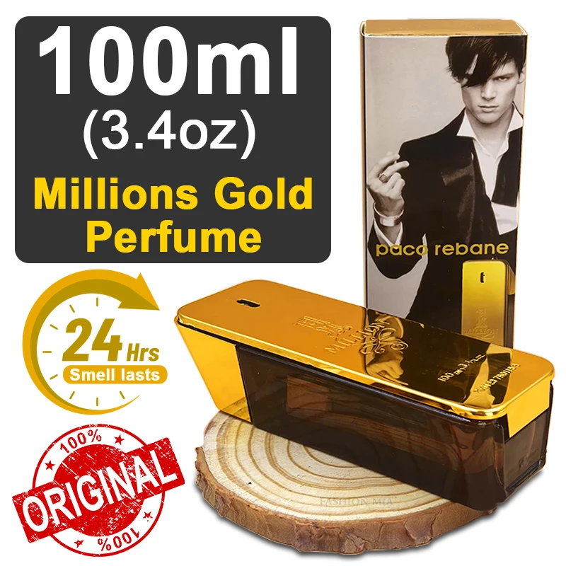 100ml 3.4oz Original Million Gold Eau de Parfum Intense for Men Rabanne Masculine Long-Lasting Cologne Fragrance Spray Perfumes