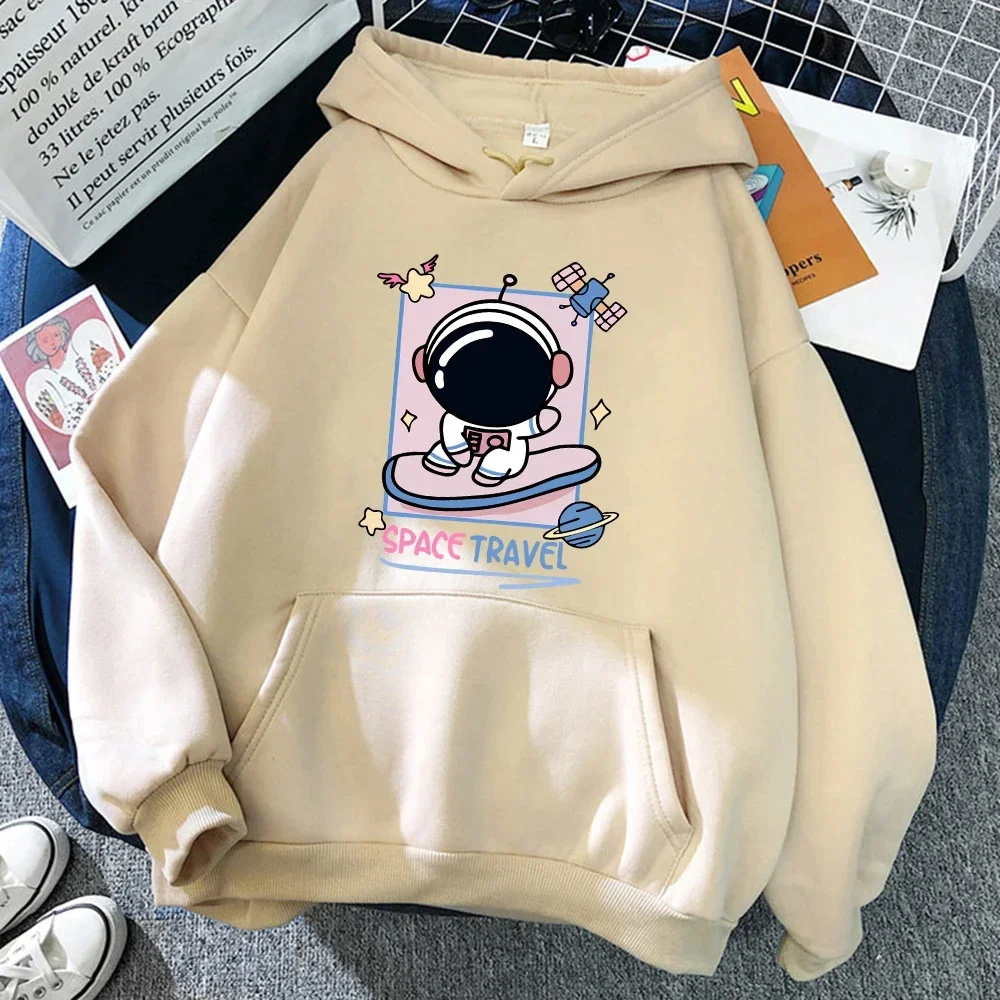 

Fashion Street Hoody Loose New Sweatshirts Warm Fleece Tops Cartoons Skateboarding Astronaut Space Travel Design Female Hoodies