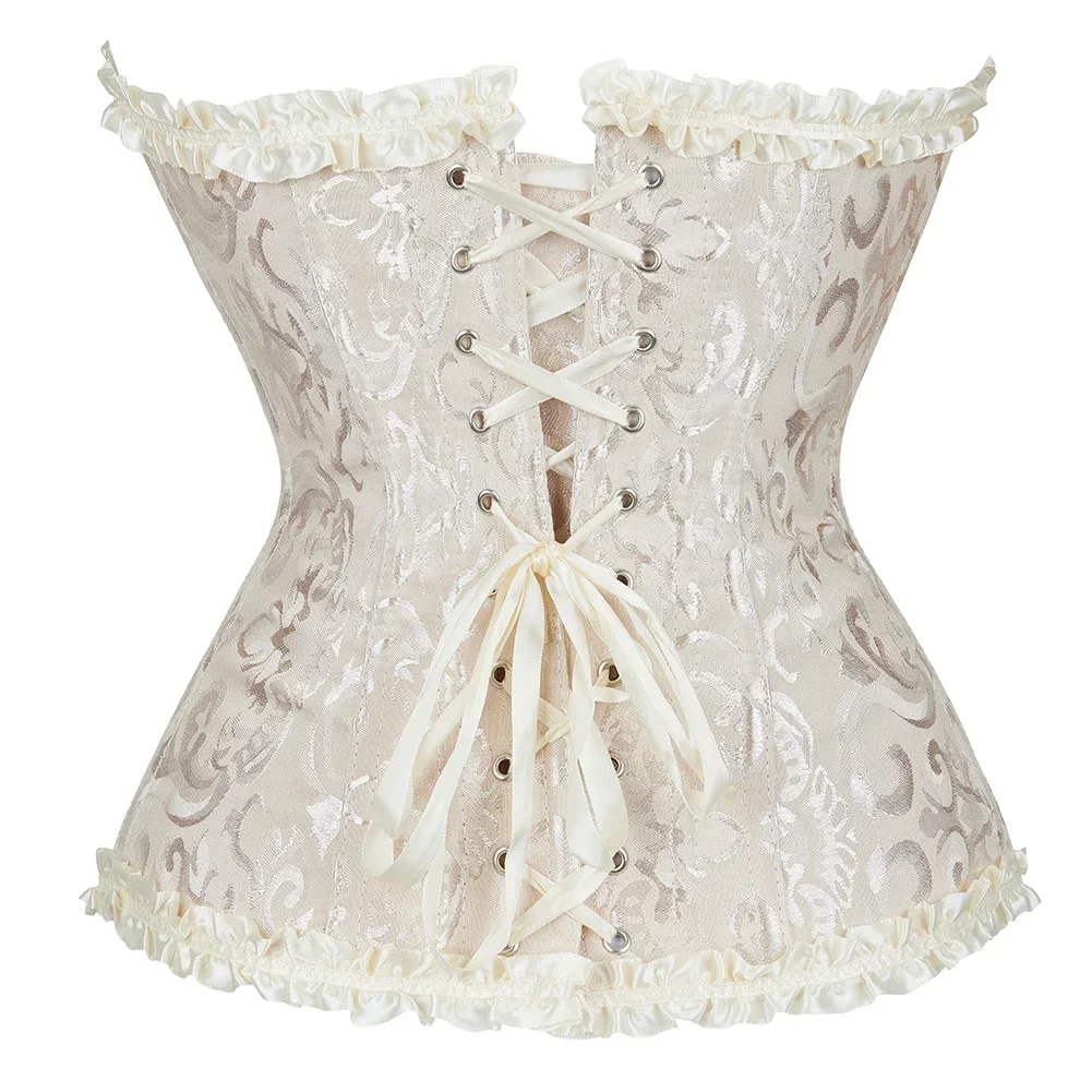Viktorianisches Korsett-Top für Damen, Vintage-Bustier, Schnürung, ohne Knochen, Shapewear, Gothic-Mode, Jacquard-Überbrustkorsett – Detail 9