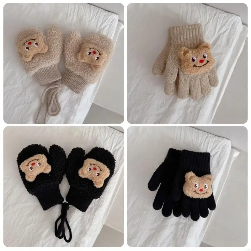 

2-5Y Cartoon Bear Baby Mittens Kids Winter Warm Fingerless/Full Finger Gloves