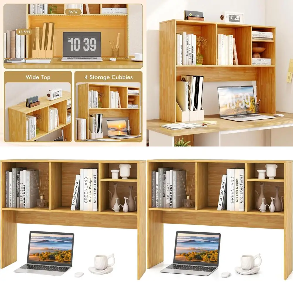 

4-Tier Wood Desk Hutch Organizer for Computer Desk, Multipurpose Storage Rack for Home Office and Dorm