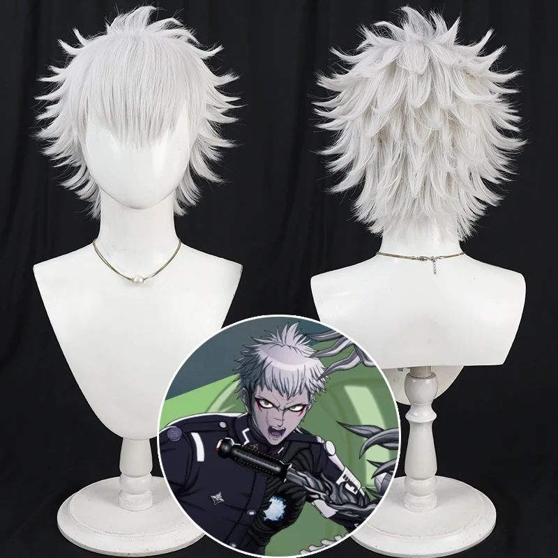 

The Hundred Line Takemaru Yakushiji Cosplay Wig Short Silver White Hair Last Defense Academy Halloween Party
