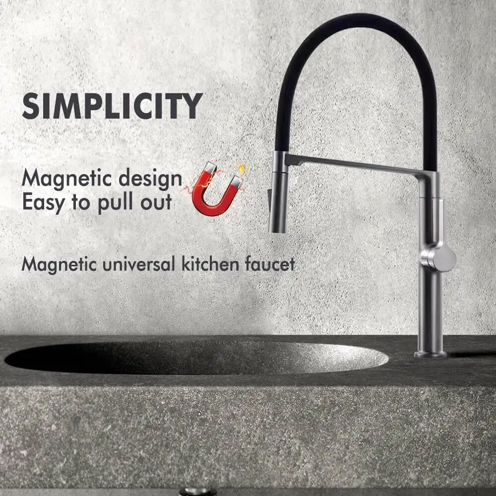 

Black Kitchen Pull Down Rubber Mixer Deck Mounted 2 Ways Sprayer Head Taps Hot And Cold Water Faucet