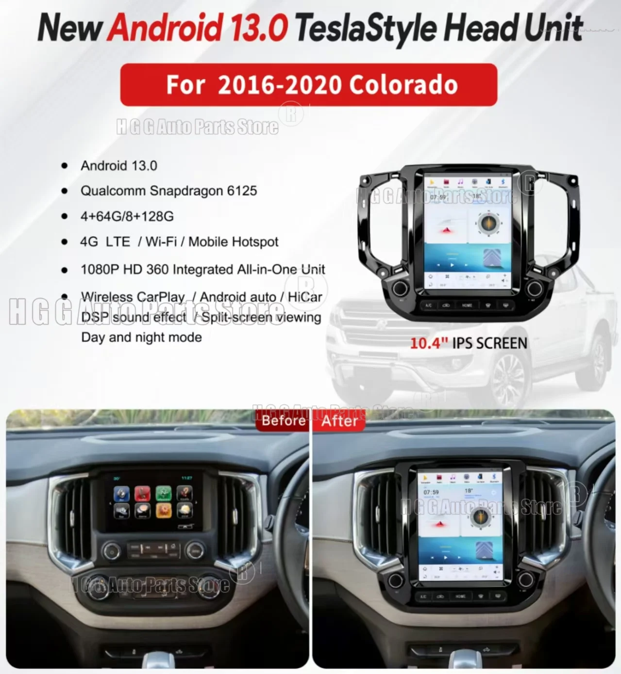 

10,4-дюймовый автомобильный радиоприемник для Chevrolet Colorado 2016-2020, головное устройство Android Auto, мультимедийный DSP-плеер, GPS-навигация, беспроводной Carplay