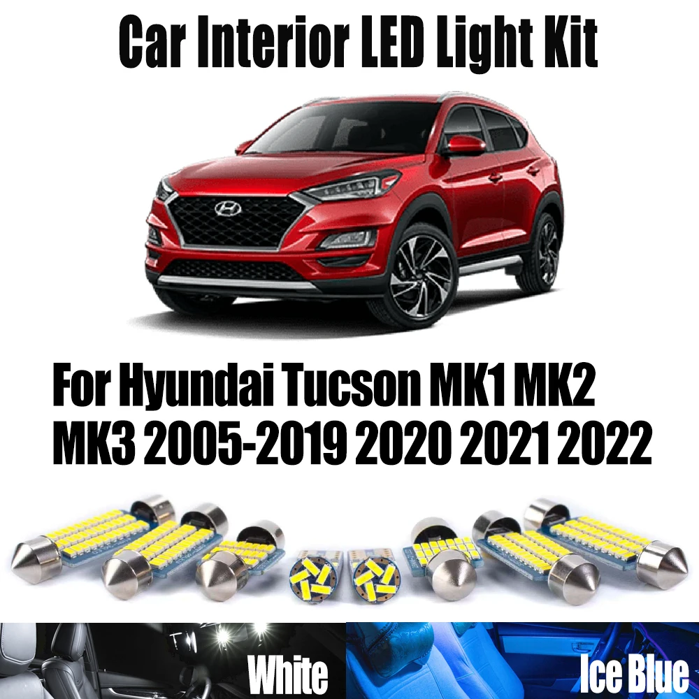 

Canbus для Hyundai Tucson MK1 MK2 MK3 2005-2021 2022 светодиодный комплект внутреннего освещения с картой купола, двери, потолка, номерного знака, автомобильные аксессуары
