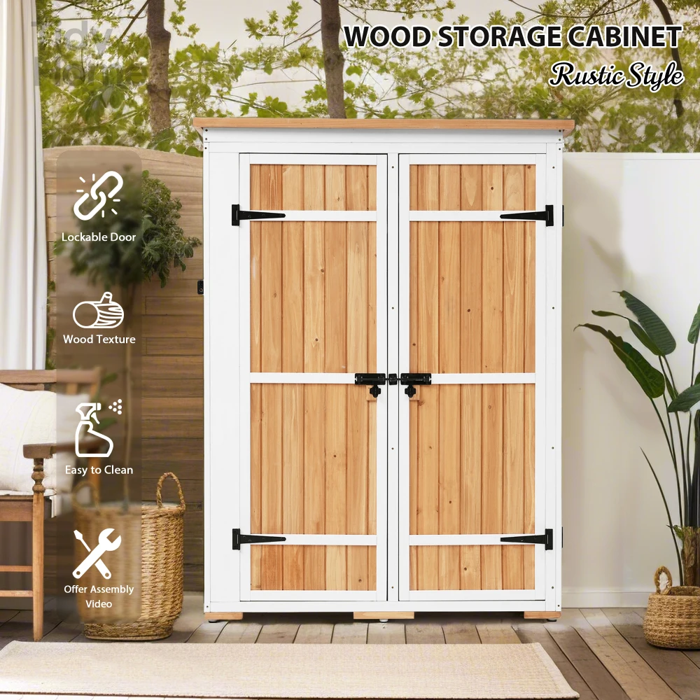 

Outdoor 5.5ft Hx4.1ft L durable Wood Storage Shed,waterprooof Garden Tool Cabinet with Four Lockable Doors,Multiple-tier Shelves