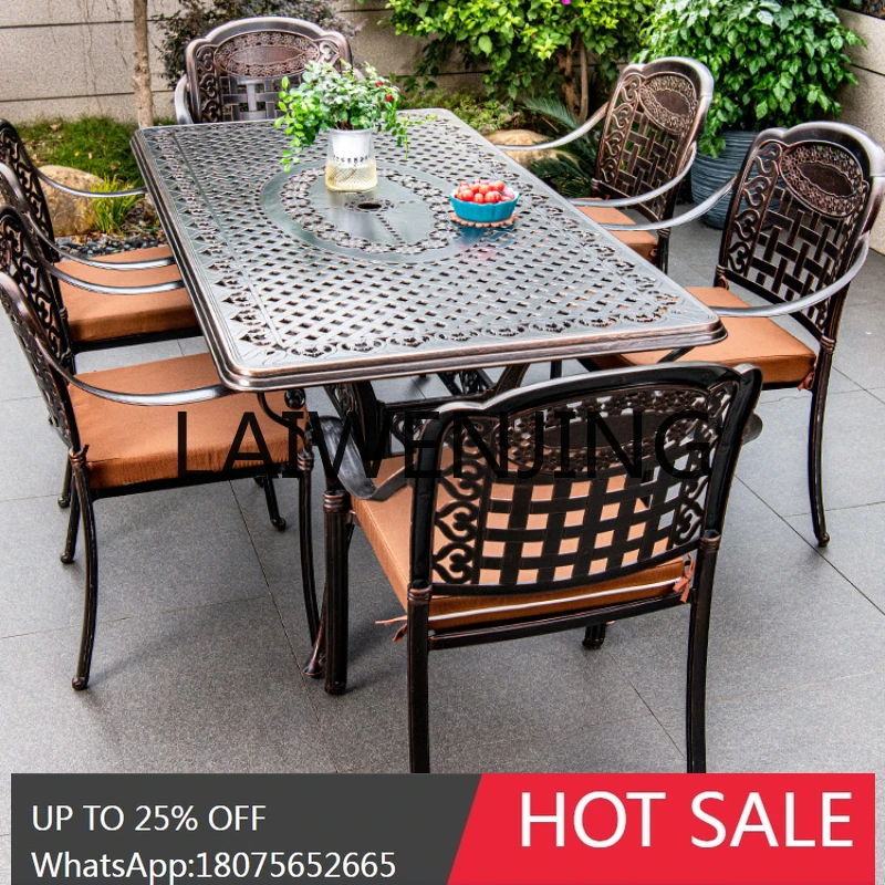 RWJ Outdoor Desk-Chair Cast Aluminum Villa Garden Exterior Iron Chairs Courtyard Outdoor Aluminum Alloy Long Table