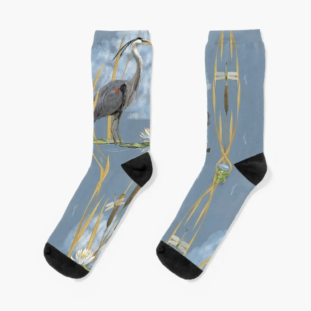 Great Blue Heron Pattern | Soft Blue Gray Socks professional running Run Socks Man Women's