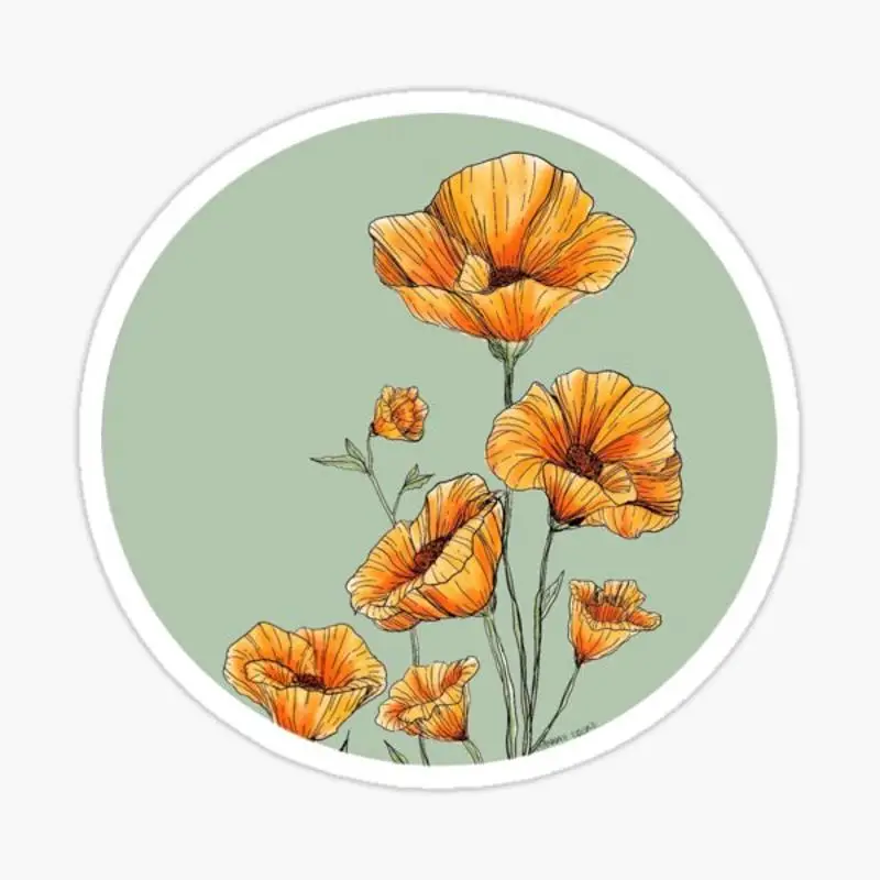 California Poppies Sticker for Laptop Decor Bedroom Car Cute Cartoon Art Fashionable Public Suitcase