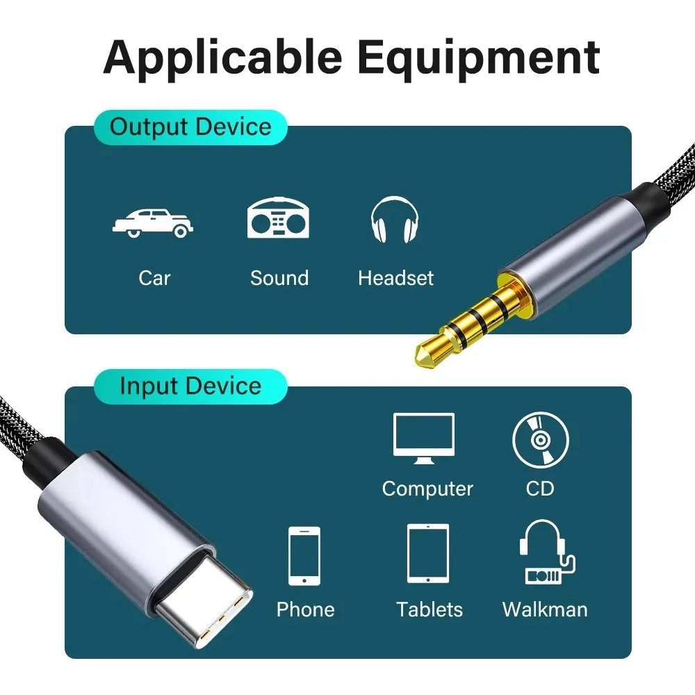USB نوع C إلى 3.5 مللي متر TRRS كابل مساعد للهاتف الخليوي آيفون 15 سامسونج شاومي سماعة سيارة الموسيقى HIFI ستيريو محول الصوت موصل