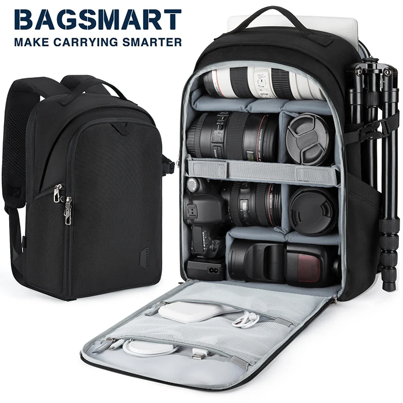 Multi-functional Camera Backpack BAGSMRT Video Digital DSLR Bag Camera Photo Bag with Tripod Case for Nikon Canon DSLR Lens