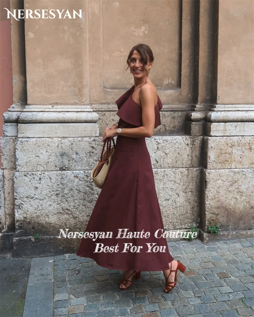 Nersesyan élégant bordeaux robes de bal une épaule volants à plusieurs niveaux robes formelles dos nu célébrité robe de concours personnalisé